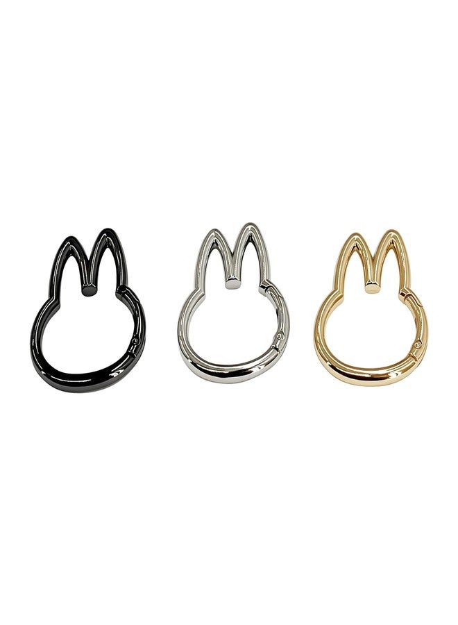 EQUNROY 3 Pcs Cute Carabiner Keychain, Adorable Bunny Shape Alloy Key Ring Clip, 4.5cm Cartoon Style Belt Loop Clip for Backpack Purse Dog Leash Decoration(Silver Gold Black) - Image 1